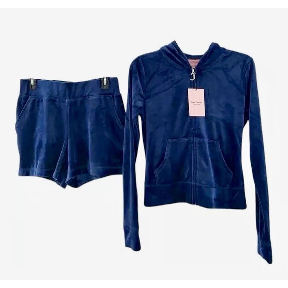 Juicy Couture Womens Size Large Blue Atlantis Bling Tracksuit Hoodie & SHORTS